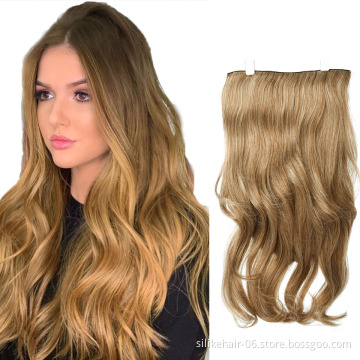 Wholesale Blonde Brown 24 inches Heat Resistant Fiber Clip in Hair Extension Long Wavy One Piece Synthetic Hair Extensions